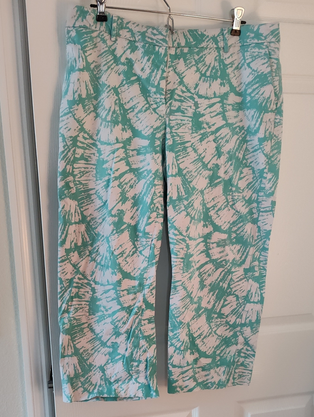 Madison Turquoise and White Abstract Print Pants